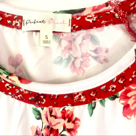 IVORY-PINK/CHERRY red -WINE red + white ROUND NECK FLORAL CONTRAST RAGLAN TOP - Picture 9 of 16